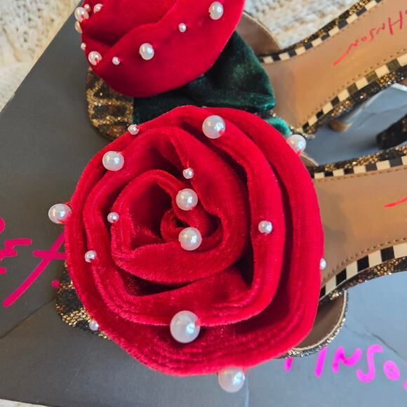 NIB Betsey Johnson Women's Carlos Rose Flower Boho Dress Sandals 6 Leopard Red - Picture 4 of 7